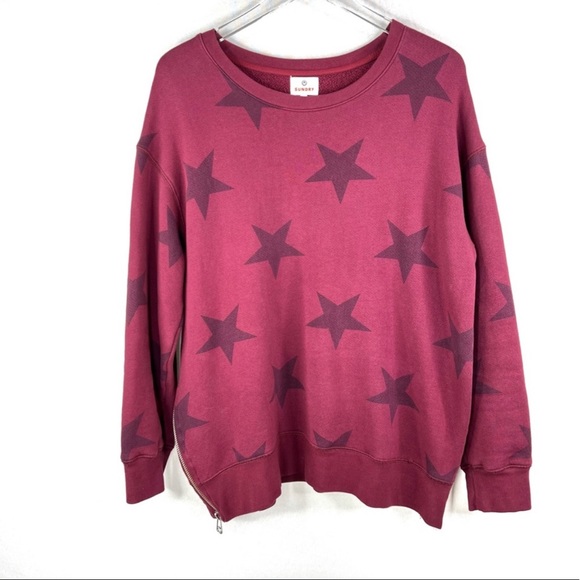 🌟HP🌟 NWOT Sundry Anthropologie Maroon Star Side Zip Sweatshirt- Size 2 - Picture 2 of 6